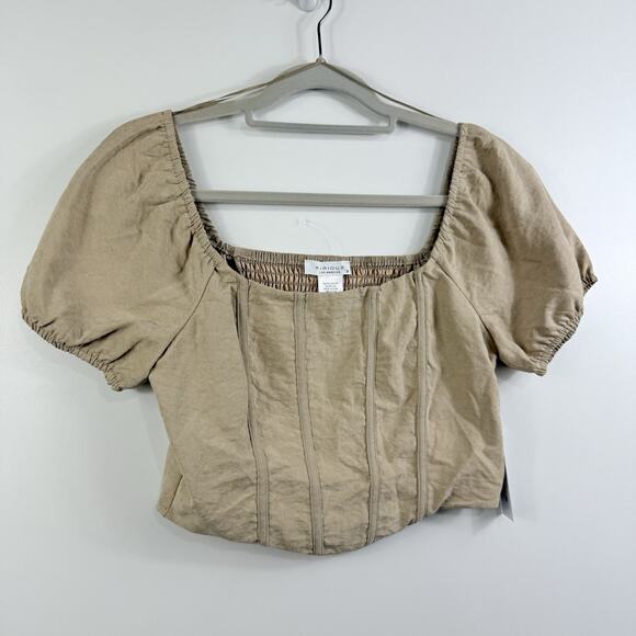 Kirious Los Angeles New Crop Top Medium Smocked Bustier Short Puff Sleeve Stripe - Picture 9 of 11